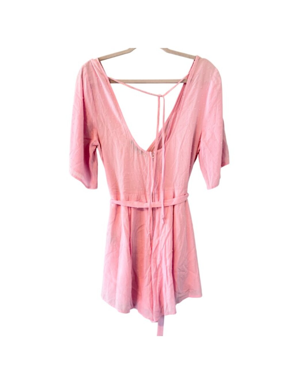 Trixxi Womens Pink Surplice Romper With Waist Tie Sz Medium Short Sleeves. NWT - Picture 11 of 12